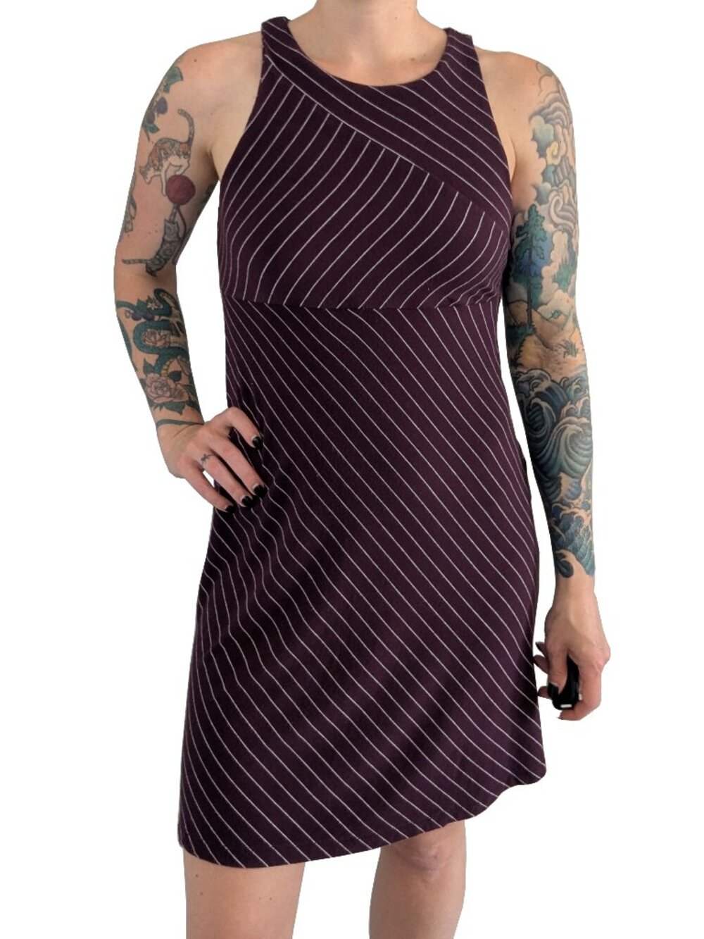 Athleta Santorini Mix Stripe Purple Athleisure Dress | PS